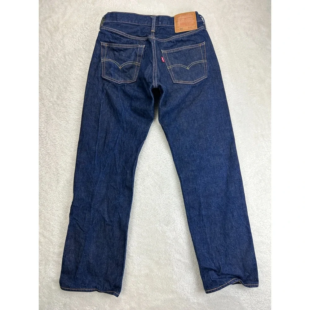 Levi's 501 Selvedge Straight Leg Jeans Mens 30x30 Navy Blue Button Fly (28x28)